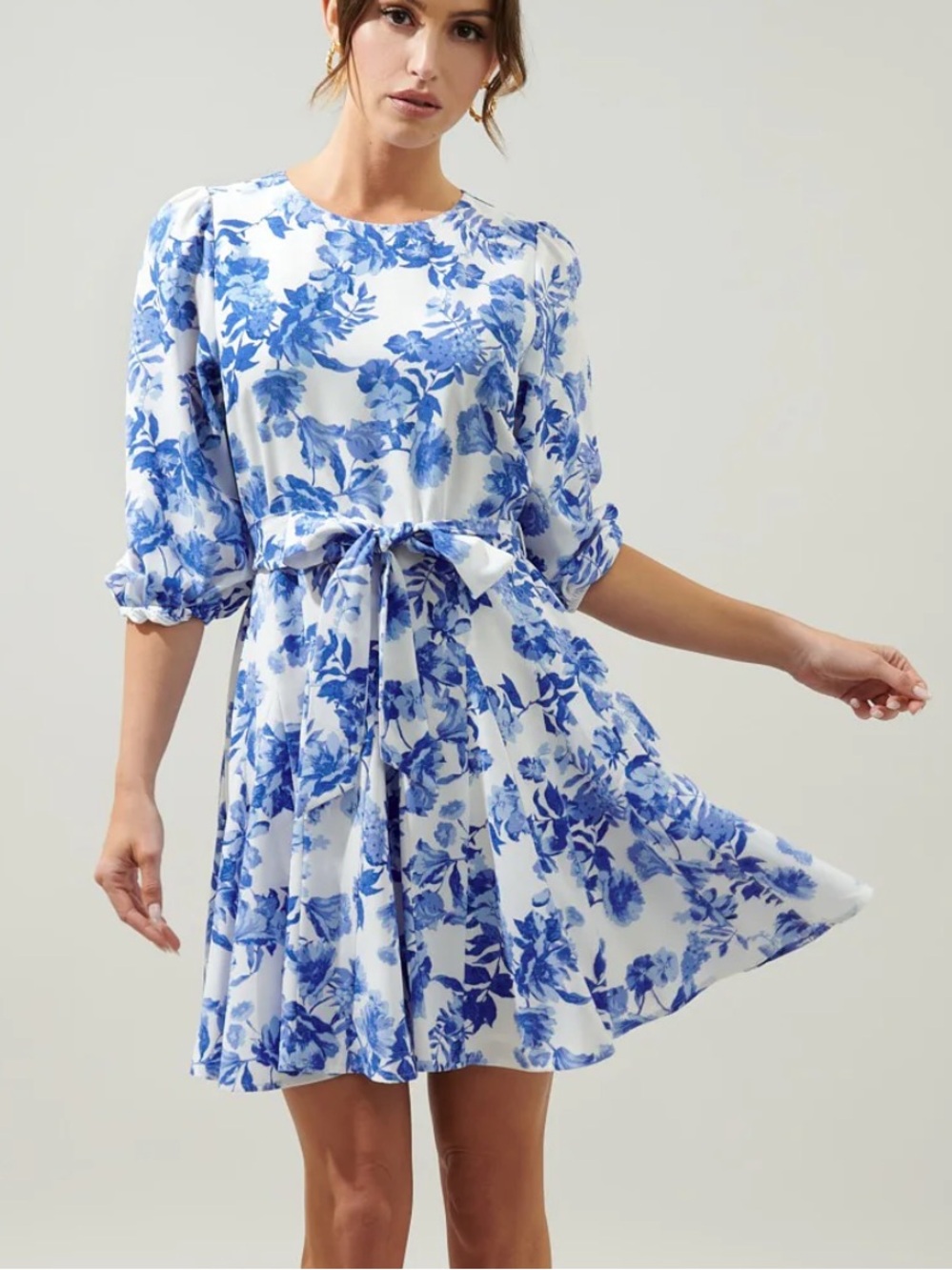 Sugarlips Antoinette Blue Floral Collins Godet Mini Dress